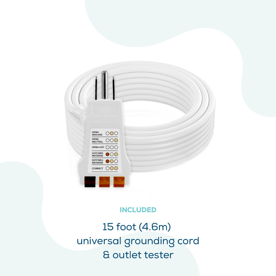 An image showcasing what is included in the earthing kit which includes the grounding cord and a ground checker