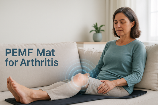 a photo of a woman on a pemf mat with arthritis