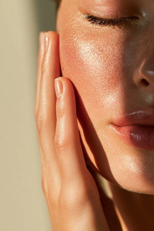 Woman touching her face with radiant skin
