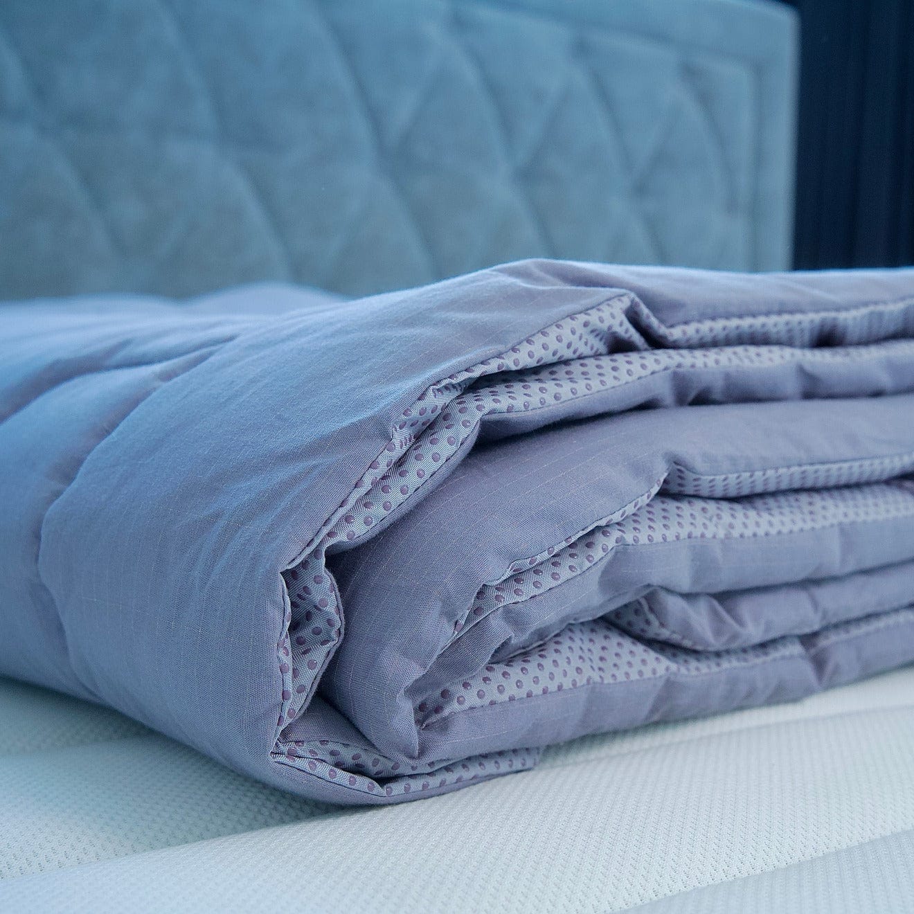 Folded grounded mat over bed
