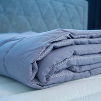 Folded grounded mat over bed