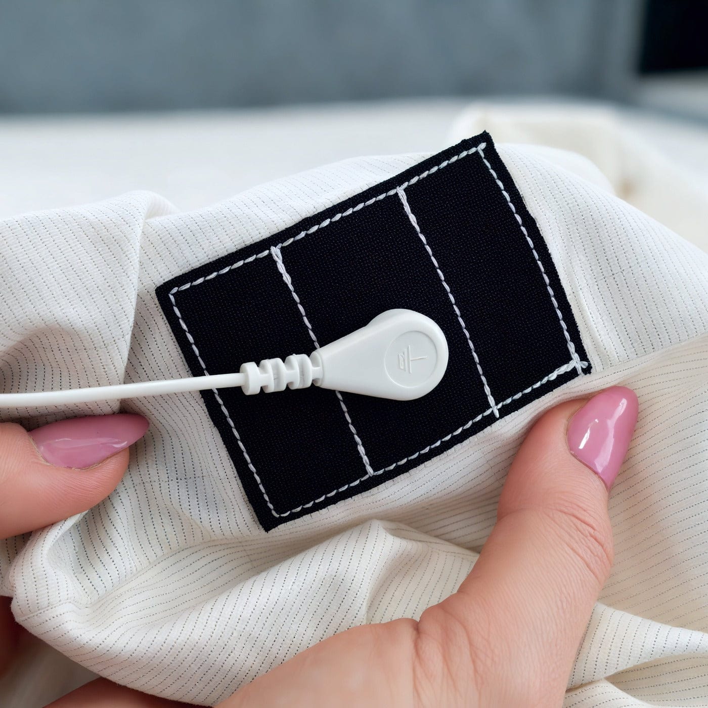 Detail of a grounding sheet plug in with the cable connected to it